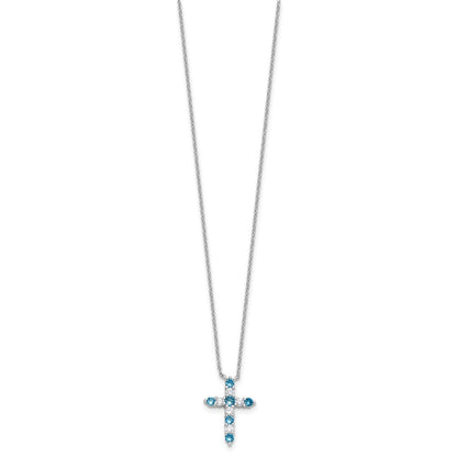 Sterlingsilber Rhodiniert Blau Zirkonia December Geburtsstein Kreuz mit 2 Zoll Verlängerung Halskette