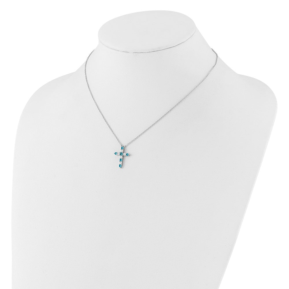 Sterlingsilber Rhodiniert Blau Zirkonia December Geburtsstein Kreuz mit 2 Zoll Verlängerung Halskette