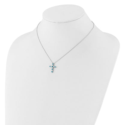 Sterlingsilber Rhodiniert Blau Zirkonia December Geburtsstein Kreuz mit 2 Zoll Verlängerung Halskette