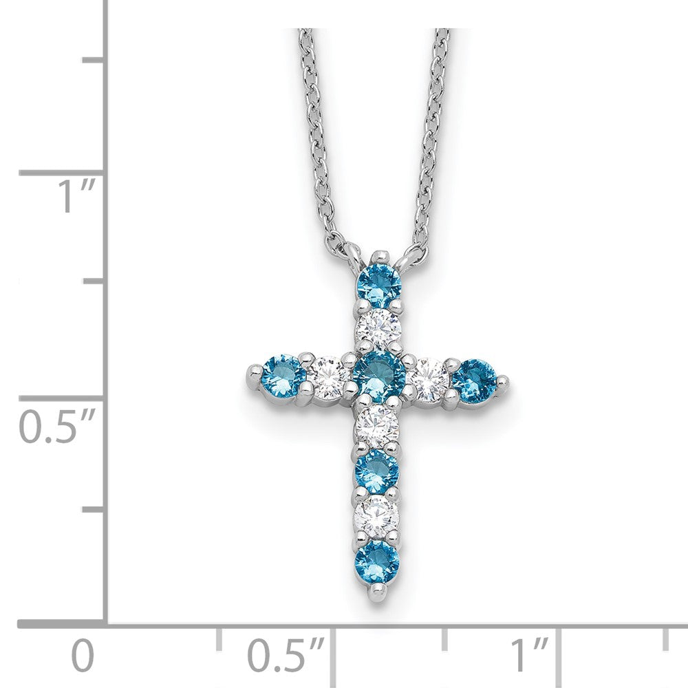 Sterlingsilber Rhodiniert Blau Zirkonia December Geburtsstein Kreuz mit 2 Zoll Verlängerung Halskette