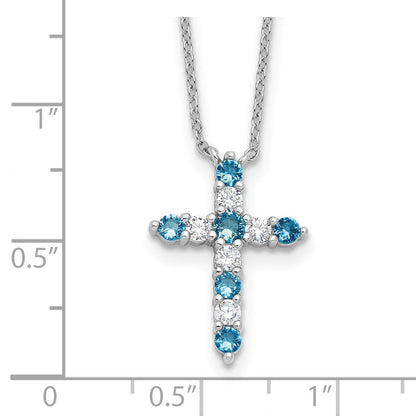 Sterlingsilber Rhodiniert Blau Zirkonia December Geburtsstein Kreuz mit 2 Zoll Verlängerung Halskette