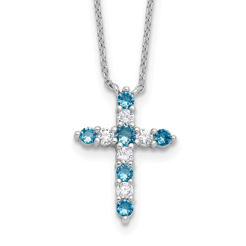 Sterlingsilber Rhodiniert Blau Zirkonia December Geburtsstein Kreuz mit 2 Zoll Verlängerung Halskette