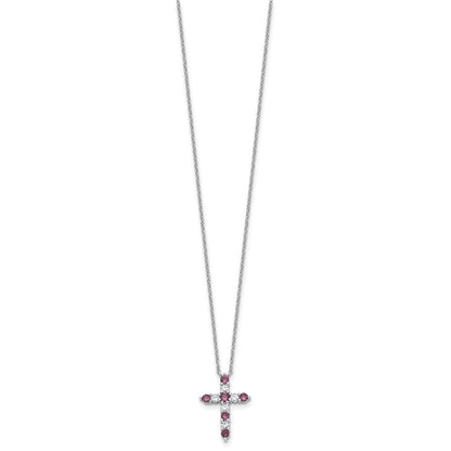 Sterlingsilber Rhodiniert Lila Zirkonia February Geburtsstein Kreuz mit 2 Zoll Verlängerung Halskette