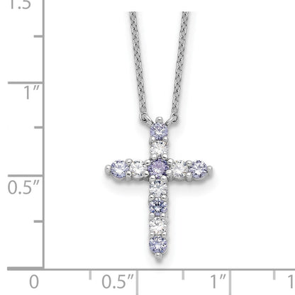 Sterlingsilber Rhodiniert Lt Lila Zirkonia June Geburtsstein Kreuz mit 2 Zoll Verlängerung Halskette