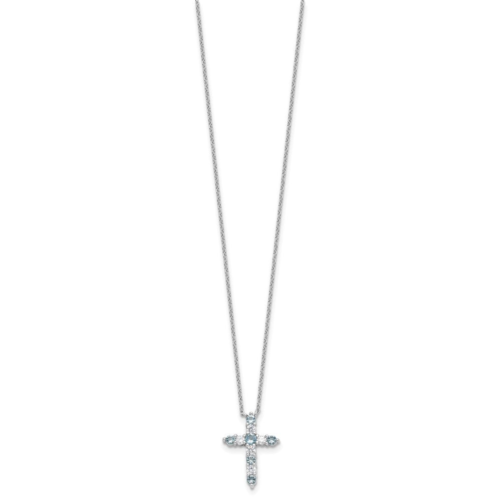 Sterlingsilber Rhodiniert Lt Blau Zirkonia March Geburtsstein Kreuz mit 2 Zoll Verlängerung Halskette