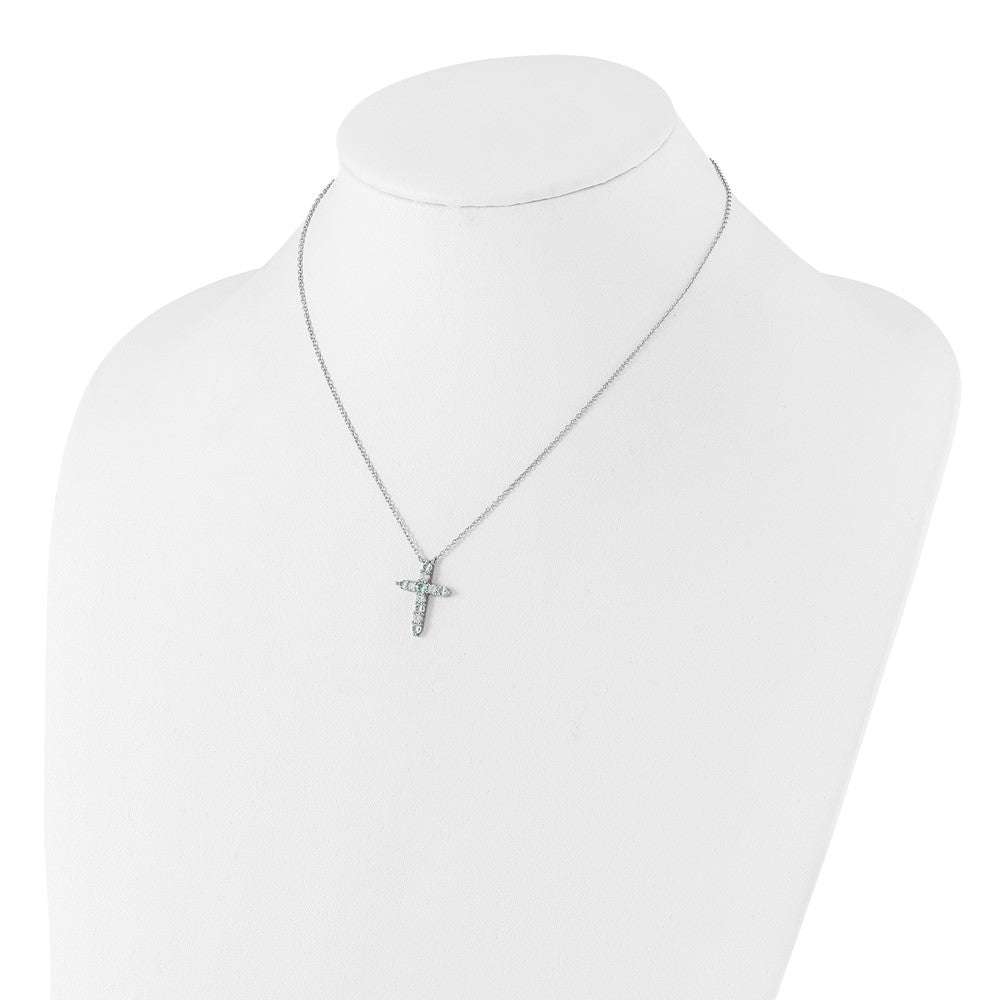 Sterlingsilber Rhodiniert Lt Blau Zirkonia March Geburtsstein Kreuz mit 2 Zoll Verlängerung Halskette