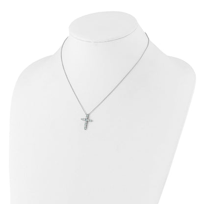 Sterlingsilber Rhodiniert Lt Blau Zirkonia March Geburtsstein Kreuz mit 2 Zoll Verlängerung Halskette