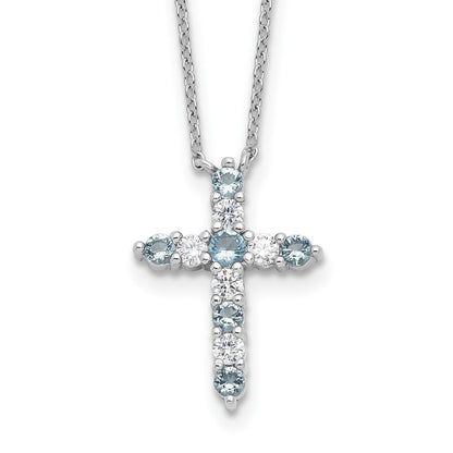 Sterlingsilber Rhodiniert Lt Blau Zirkonia March Geburtsstein Kreuz mit 2 Zoll Verlängerung Halskette