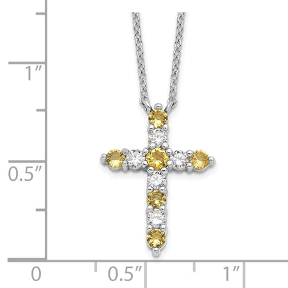 Sterlingsilber Rhodiniert Gelb Zirkonia Nov Geburtsstein Kreuz mit 2 Zoll Verlängerung Halskette