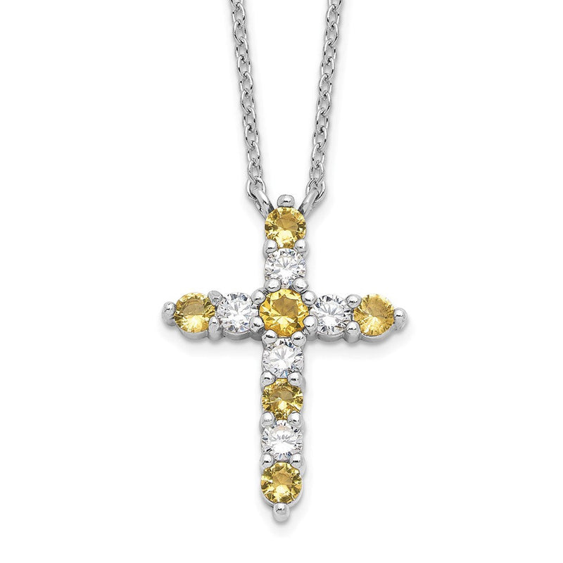 Sterlingsilber Rhodiniert Gelb Zirkonia Nov Geburtsstein Kreuz mit 2 Zoll Verlängerung Halskette