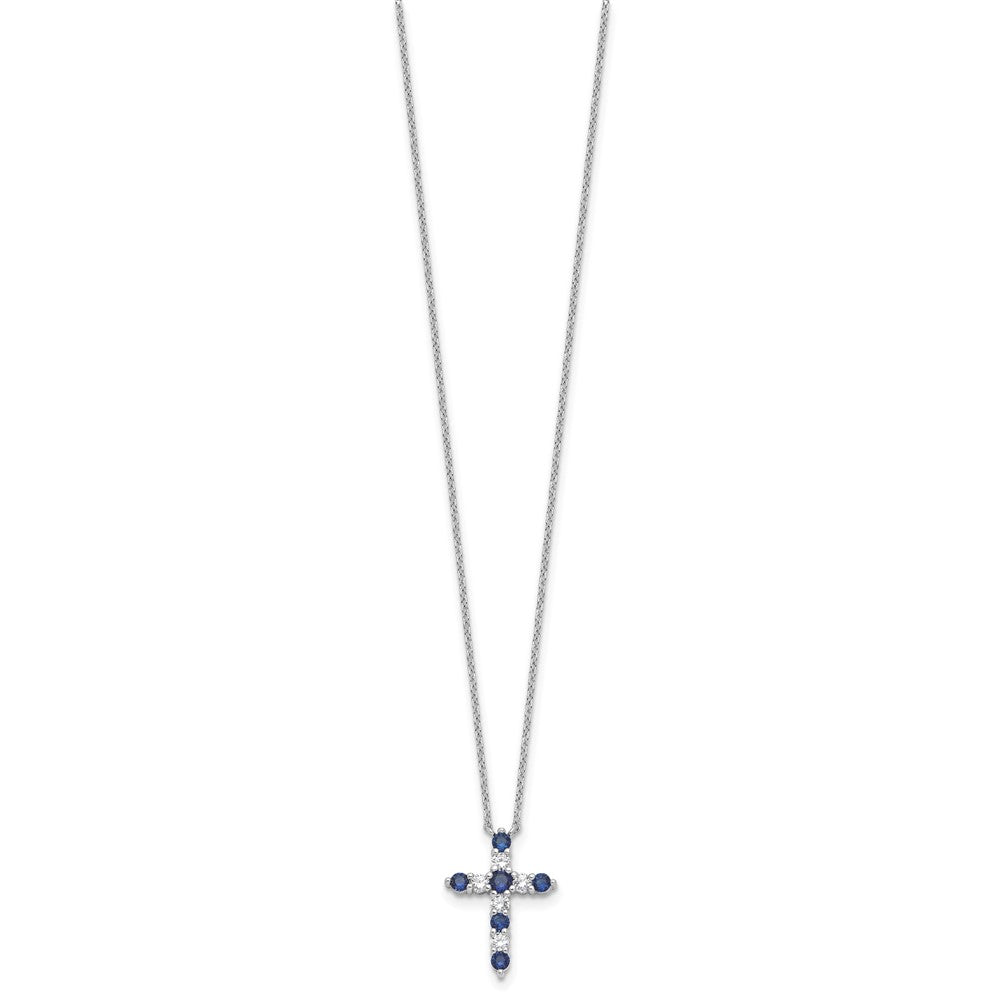 Sterlingsilber Rhodiniert Dunkel Blau Zirkonia Sept Geburtsstein Kreuz mit 2 Zoll Verlängerung Halskette