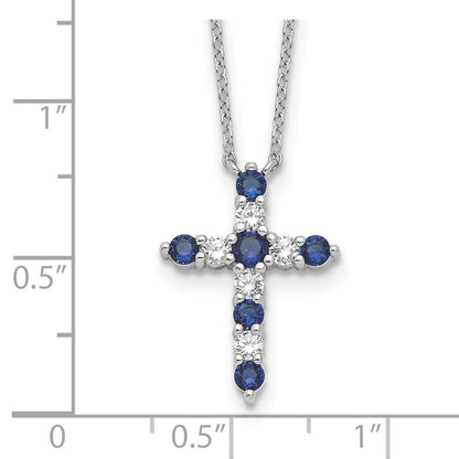 Sterlingsilber Rhodiniert Dunkel Blau Zirkonia Sept Geburtsstein Kreuz mit 2 Zoll Verlängerung Halskette