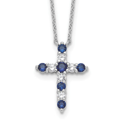 Sterlingsilber Rhodiniert Dunkel Blau Zirkonia Sept Geburtsstein Kreuz mit 2 Zoll Verlängerung Halskette