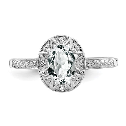 Sterlingsilber Rhodiniert Diamant. & Weiß Topas Ring