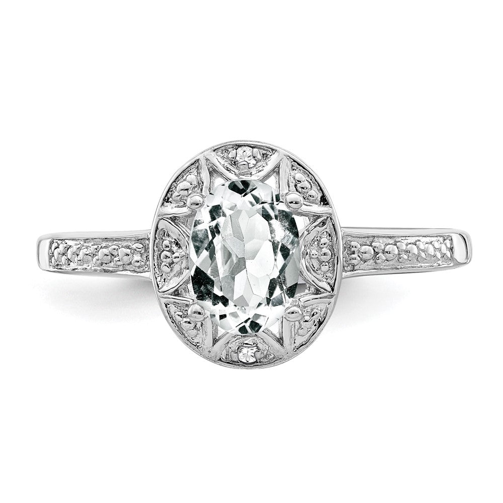 Sterlingsilber Rhodiniert Diamant. & Weiß Topas Ring