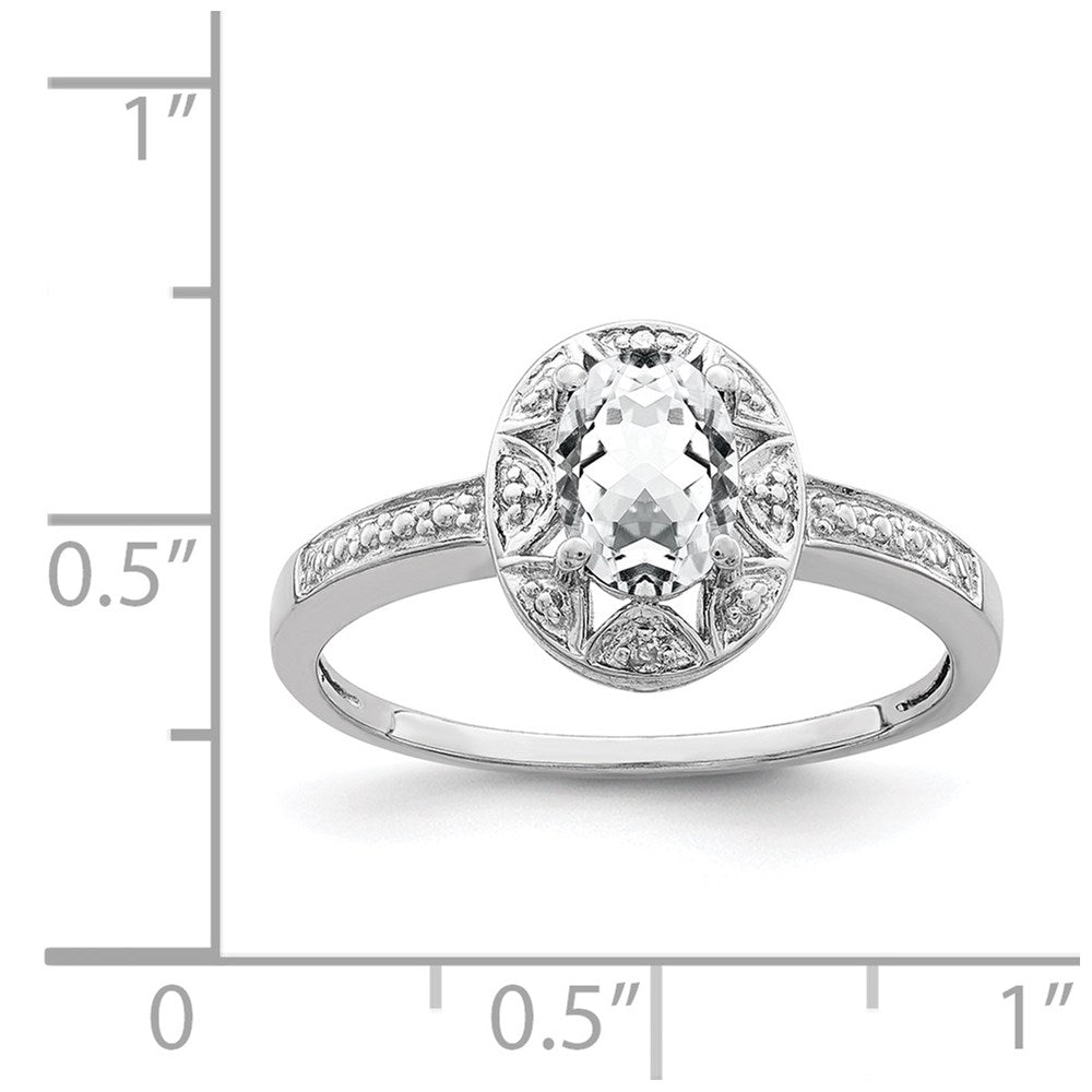 Sterlingsilber Rhodiniert Diamant. & Weiß Topas Ring