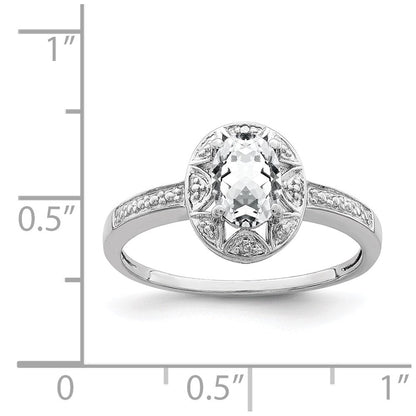 Sterlingsilber Rhodiniert Diamant. & Weiß Topas Ring