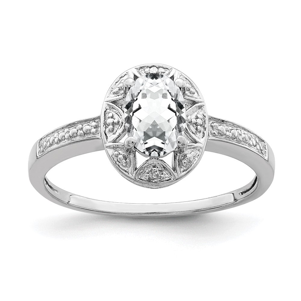Sterlingsilber Rhodiniert Diamant. & Weiß Topas Ring