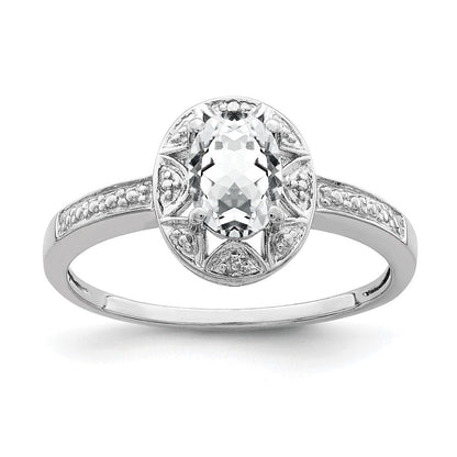 Sterlingsilber Rhodiniert Diamant. & Weiß Topas Ring