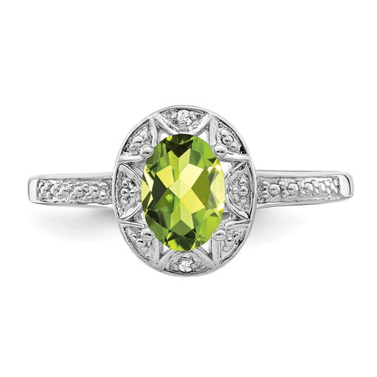 Sterlingsilber Rhodiniert Diamant. & Peridot Ring