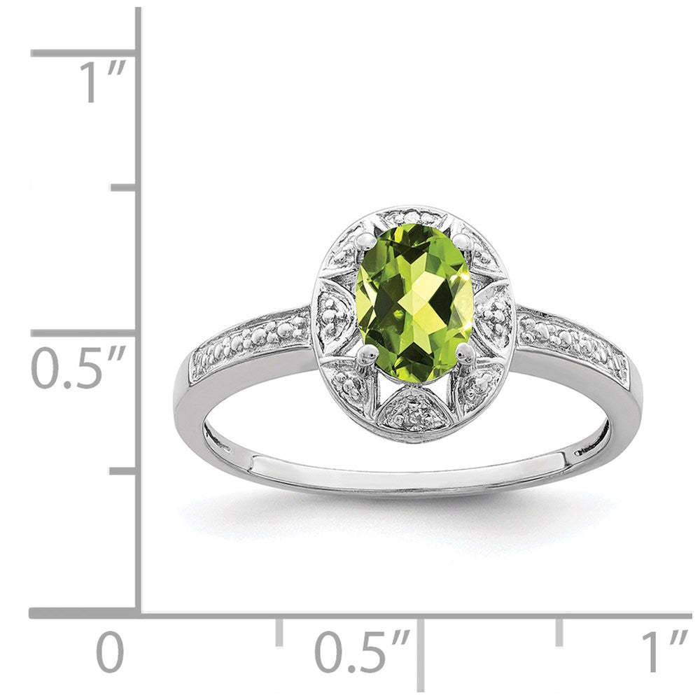 Sterlingsilber Rhodiniert Diamant. & Peridot Ring