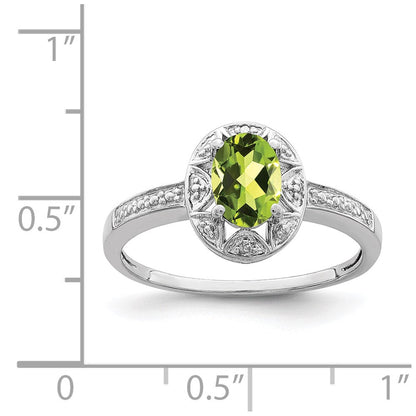 Sterlingsilber Rhodiniert Diamant. & Peridot Ring
