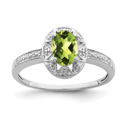 Sterlingsilber Rhodiniert Diamant. & Peridot Ring