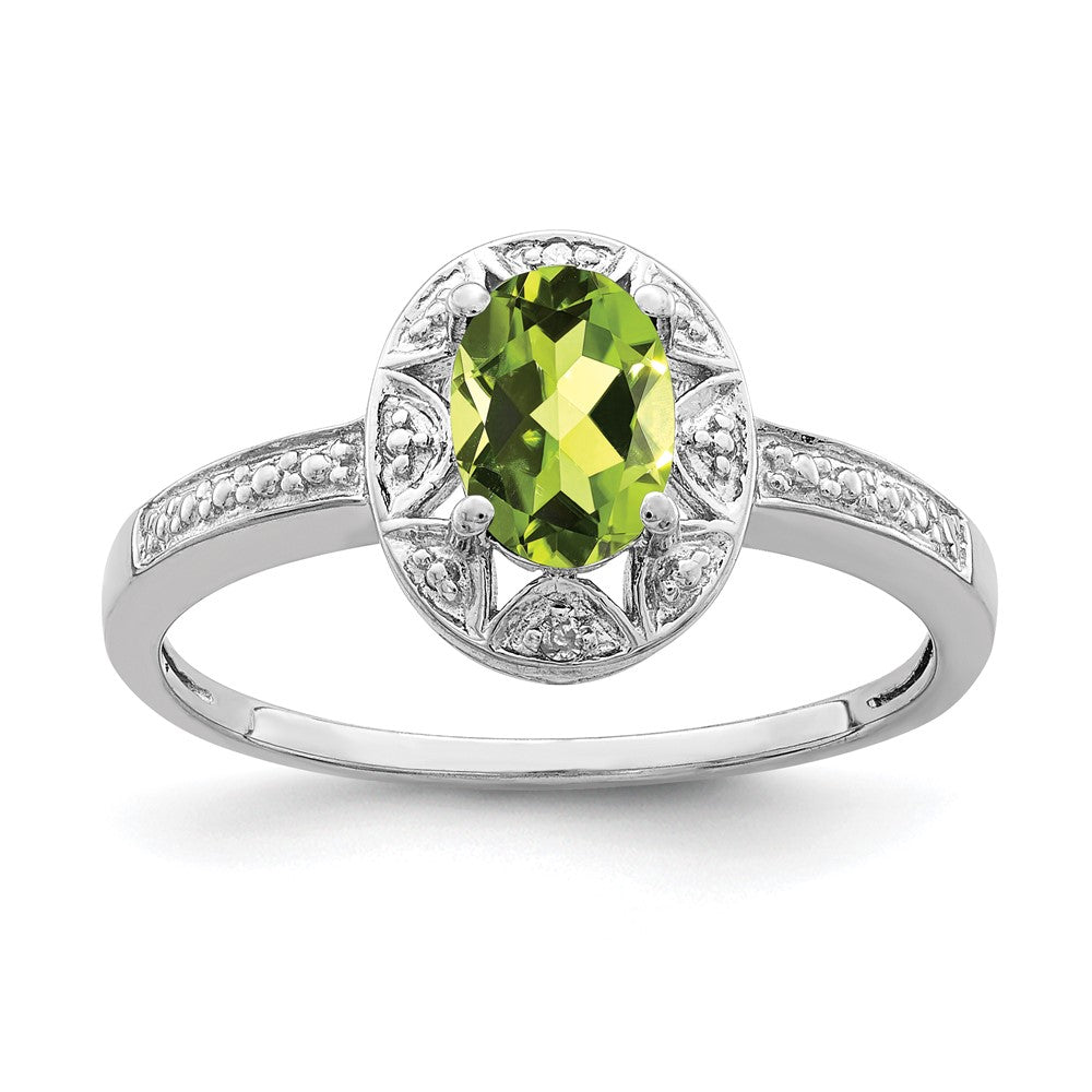 Sterlingsilber Rhodiniert Diamant. & Peridot Ring