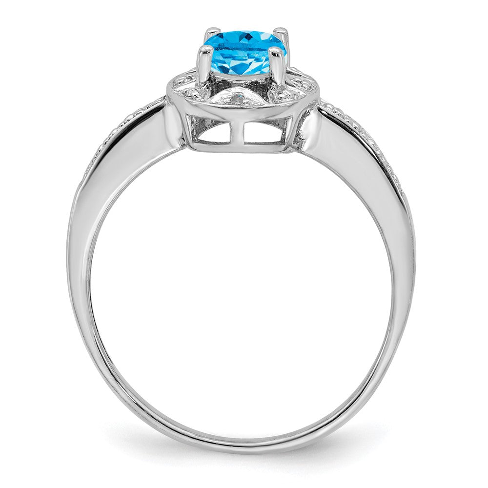 Sterlingsilber Rhodiniert Diamant. & Blautopas Ring