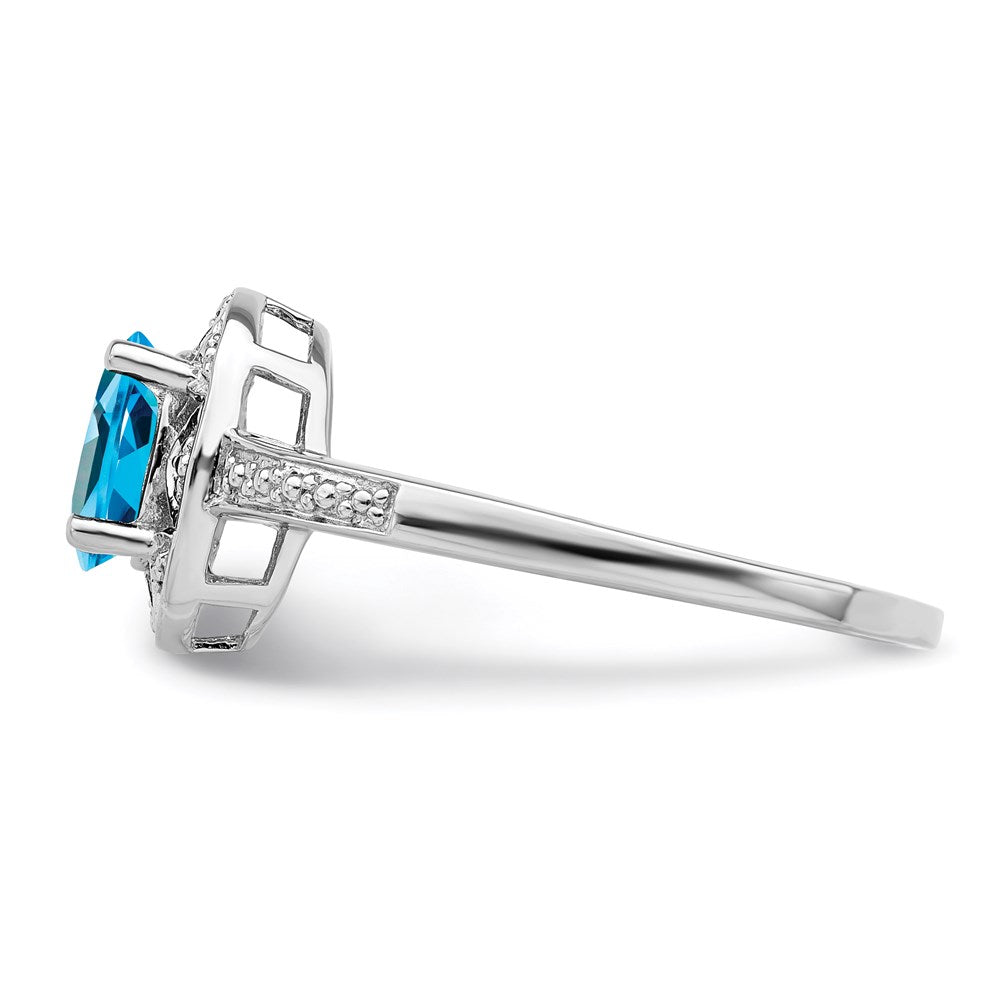 Sterlingsilber Rhodiniert Diamant. & Blautopas Ring