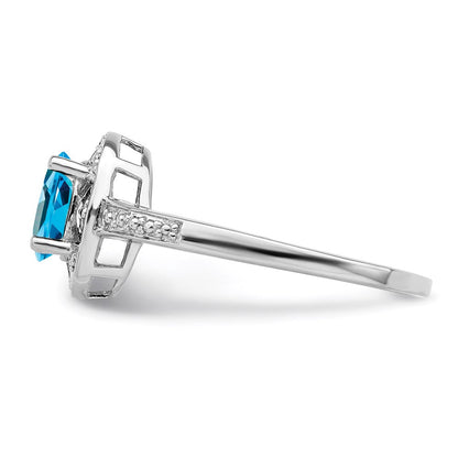 Sterlingsilber Rhodiniert Diamant. & Blautopas Ring