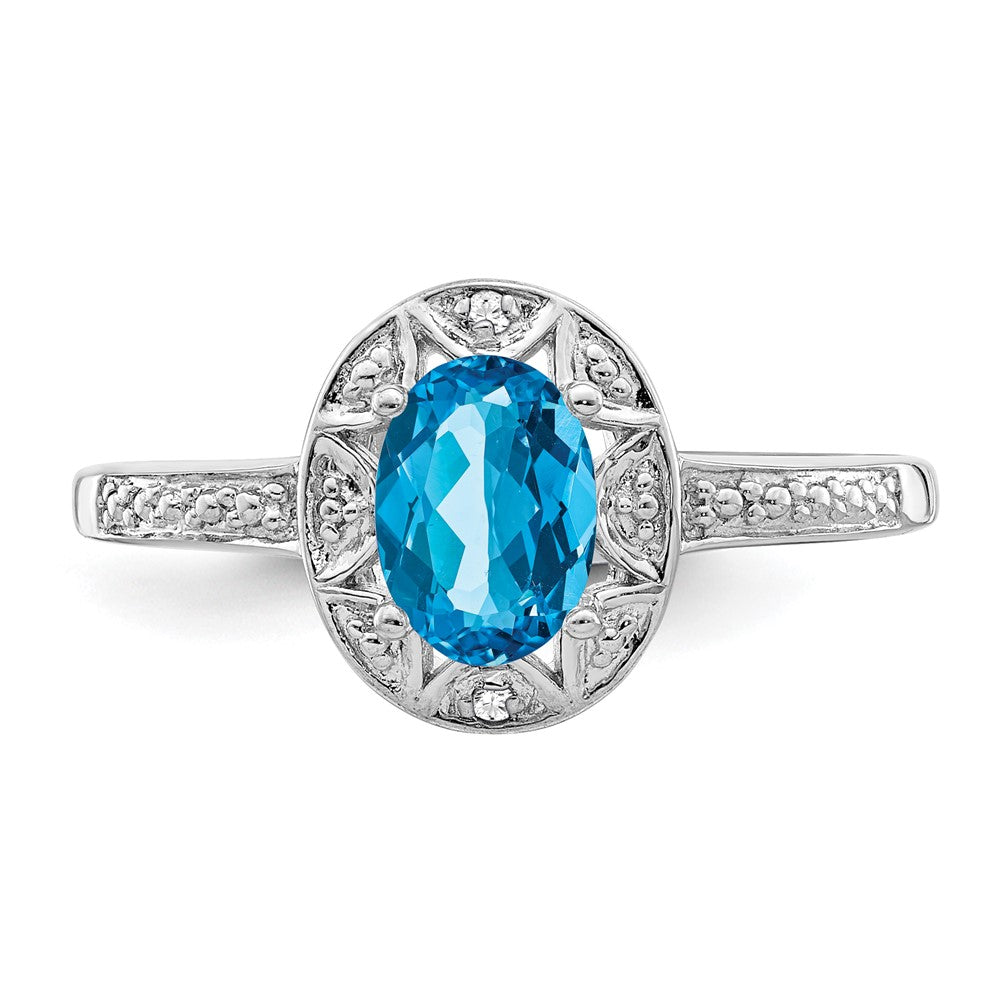 Sterlingsilber Rhodiniert Diamant. & Blautopas Ring