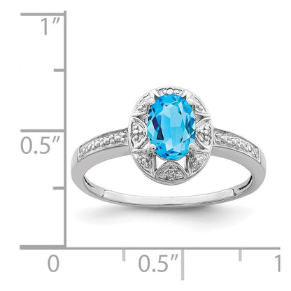 Sterlingsilber Rhodiniert Diamant. & Blautopas Ring