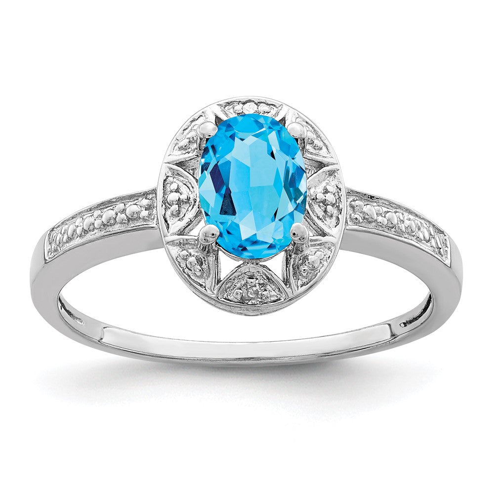 Sterlingsilber Rhodiniert Diamant. & Blautopas Ring