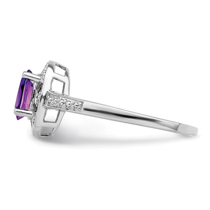 Sterlingsilber Rhodiniert Diamant. & Amethyst Ring