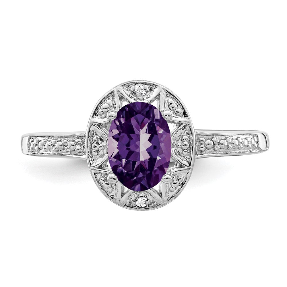 Sterlingsilber Rhodiniert Diamant. & Amethyst Ring