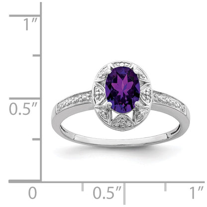 Sterlingsilber Rhodiniert Diamant. & Amethyst Ring