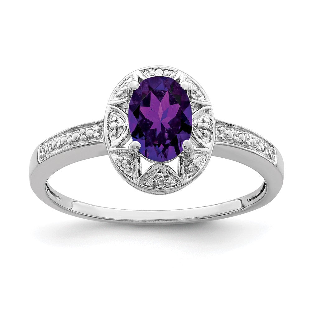 Sterlingsilber Rhodiniert Diamant. & Amethyst Ring
