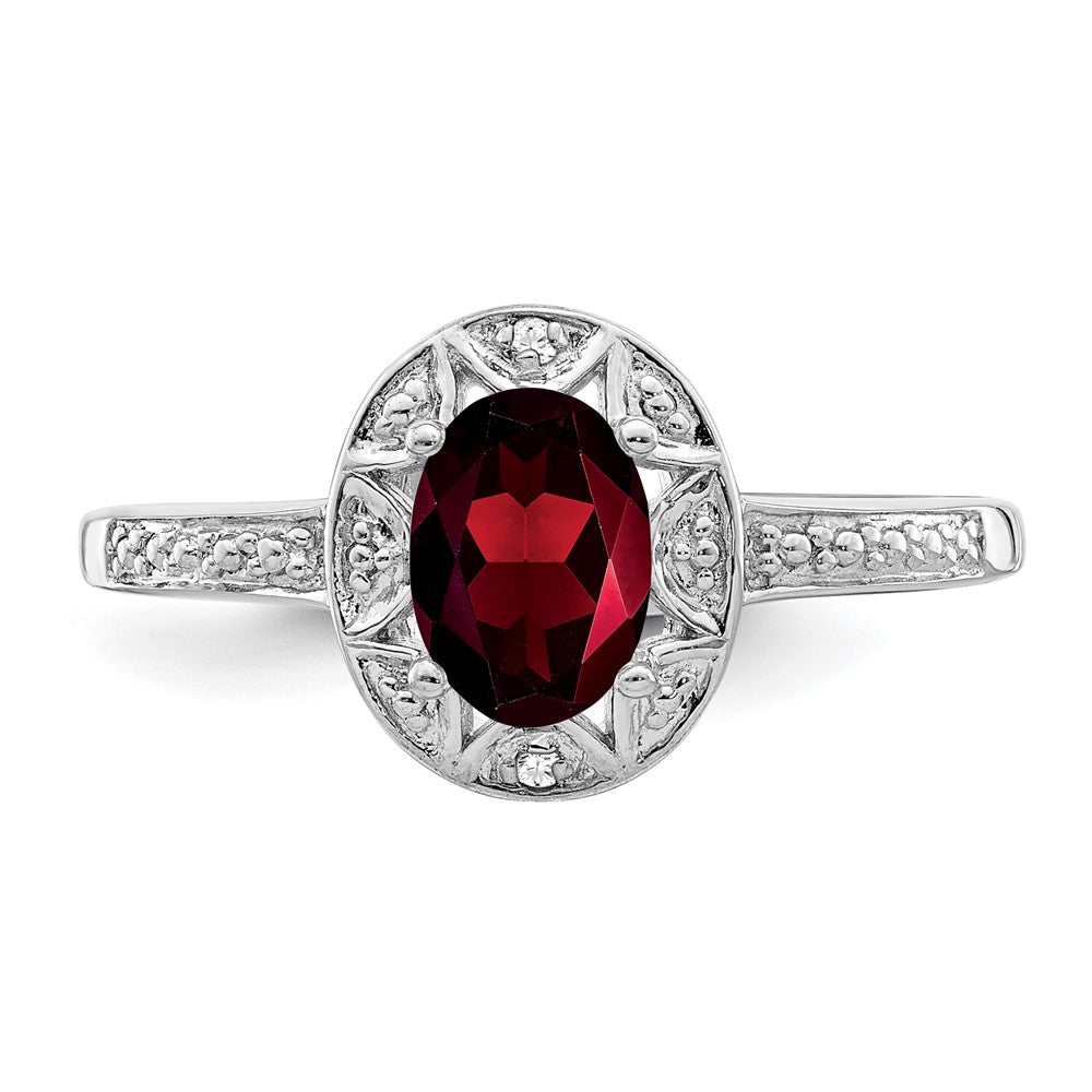 Sterlingsilber Rhodiniert Diamant. & Granat Ring