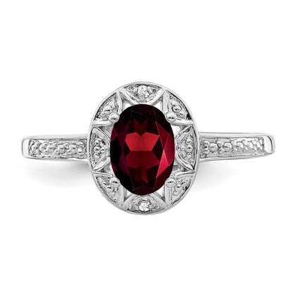 Sterlingsilber Rhodiniert Diamant. & Granat Ring
