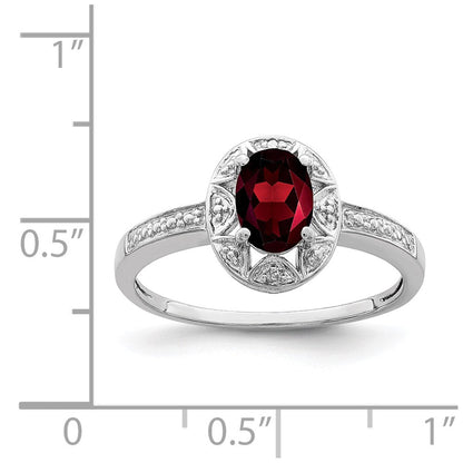 Sterlingsilber Rhodiniert Diamant. & Granat Ring