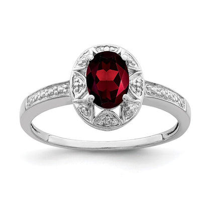 Sterlingsilber Rhodiniert Diamant. & Granat Ring