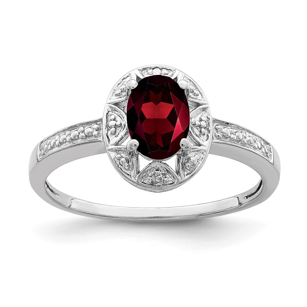 Sterlingsilber Rhodiniert Diamant. & Granat Ring