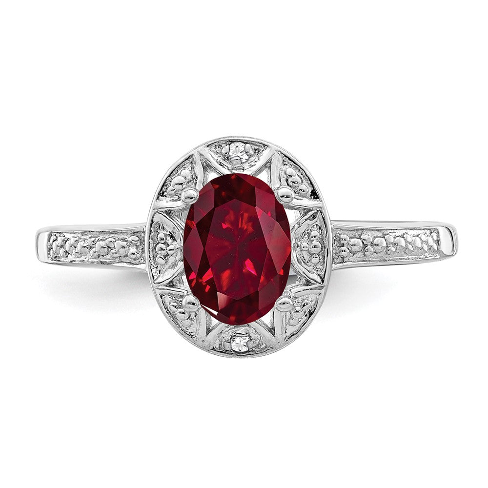 Sterlingsilber Rhodiniert Diamant. & Erzeugt Rubin Ring