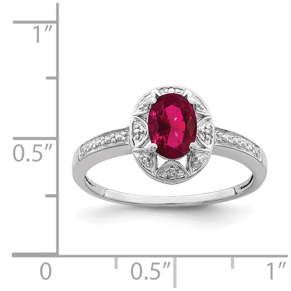 Sterlingsilber Rhodiniert Diamant. & Erzeugt Rubin Ring