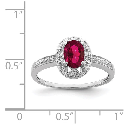 Sterlingsilber Rhodiniert Diamant. & Erzeugt Rubin Ring