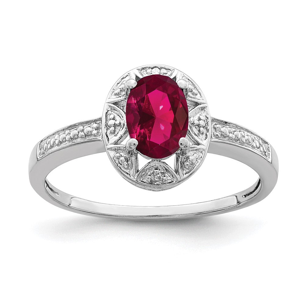 Sterlingsilber Rhodiniert Diamant. & Erzeugt Rubin Ring