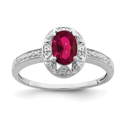 Sterlingsilber Rhodiniert Diamant. & Erzeugt Rubin Ring