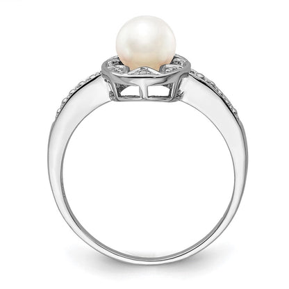 Sterlingsilber Rhodiniert Diamant. & Fw Zuchtperle Ring