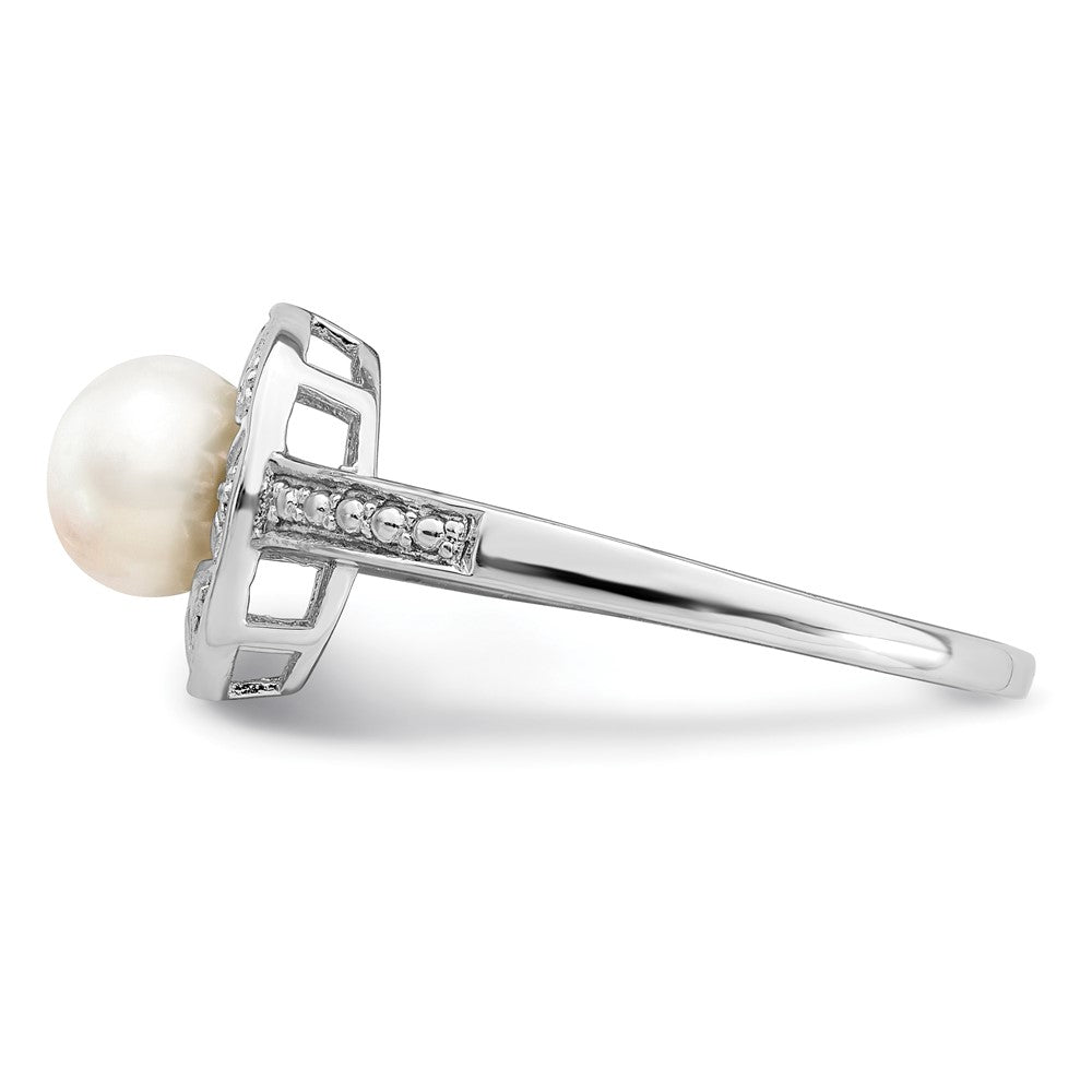 Sterlingsilber Rhodiniert Diamant. & Fw Zuchtperle Ring